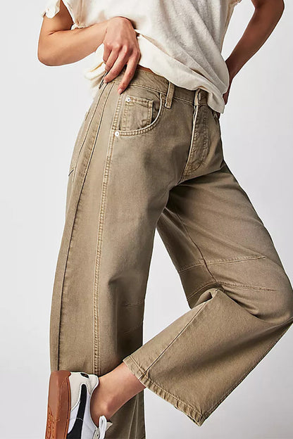 Pocket Without Belt Mid Waist Loose Denim Jeans(no Belt)