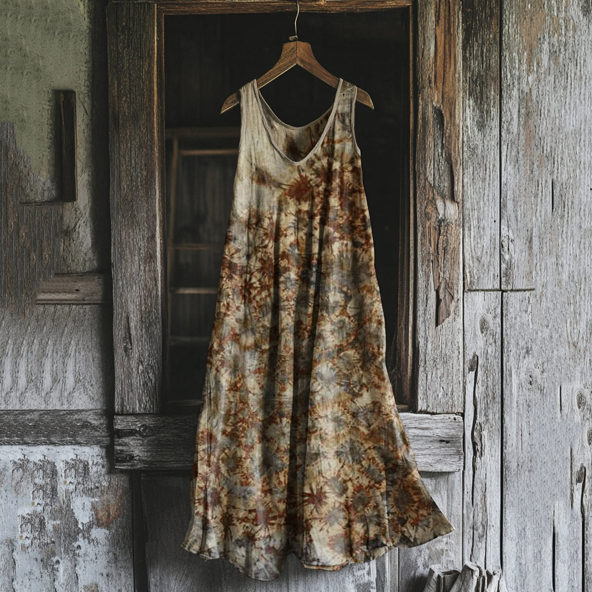 Vintage Rust Dyed Art Tank Midi Dress elevenforest