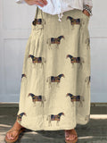 Horse Repeat Pattern Printed Women's Linen Pocket Skirt