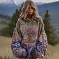 Women's Gradient Life Of Tree Embroidery Art Cozy Hooded Sweatshirt elevenforest