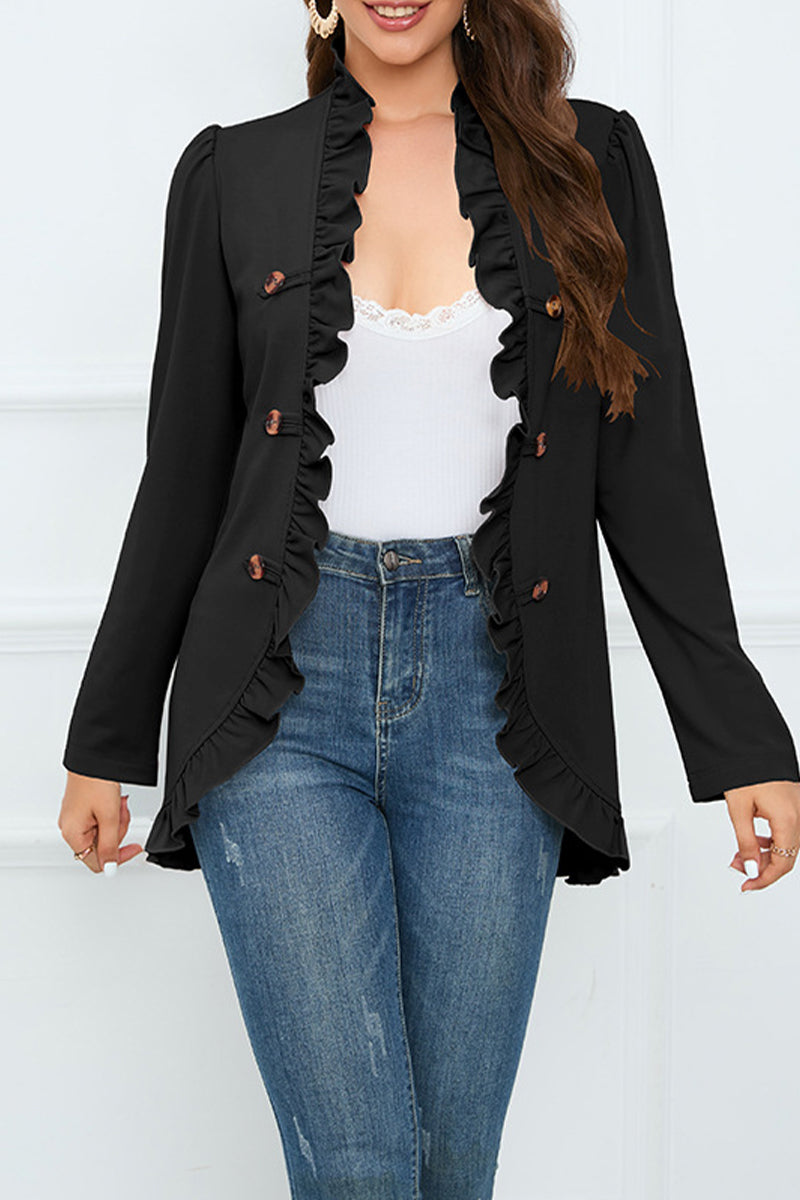 Buckle Flounce Lotus Leaf Collar Outerwear