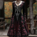 Vintage Elegant Skeleton Roses Beaded Gradient Velvet Maxi Dress elevenforest