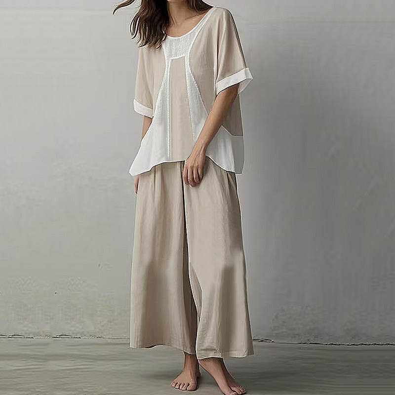 Women's Color-blocked Short-sleeved Pants Two-piece Suit elevenforest