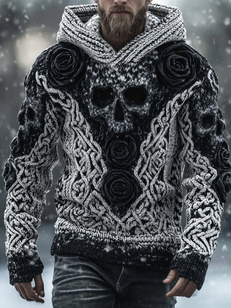 Men's Vintage Skull-print Hooded Sweater elevenforest
