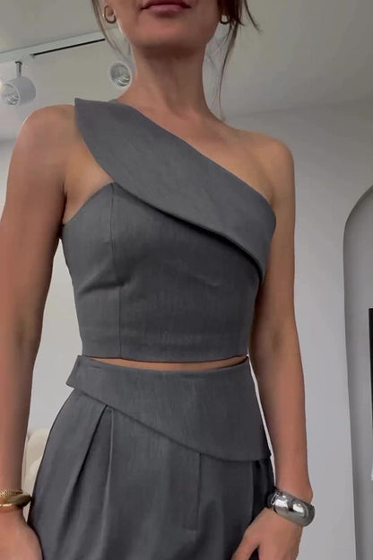 Color Slim Fit Sleeveless Tank Top and High Waisted Pocket Wideleg Pants Set