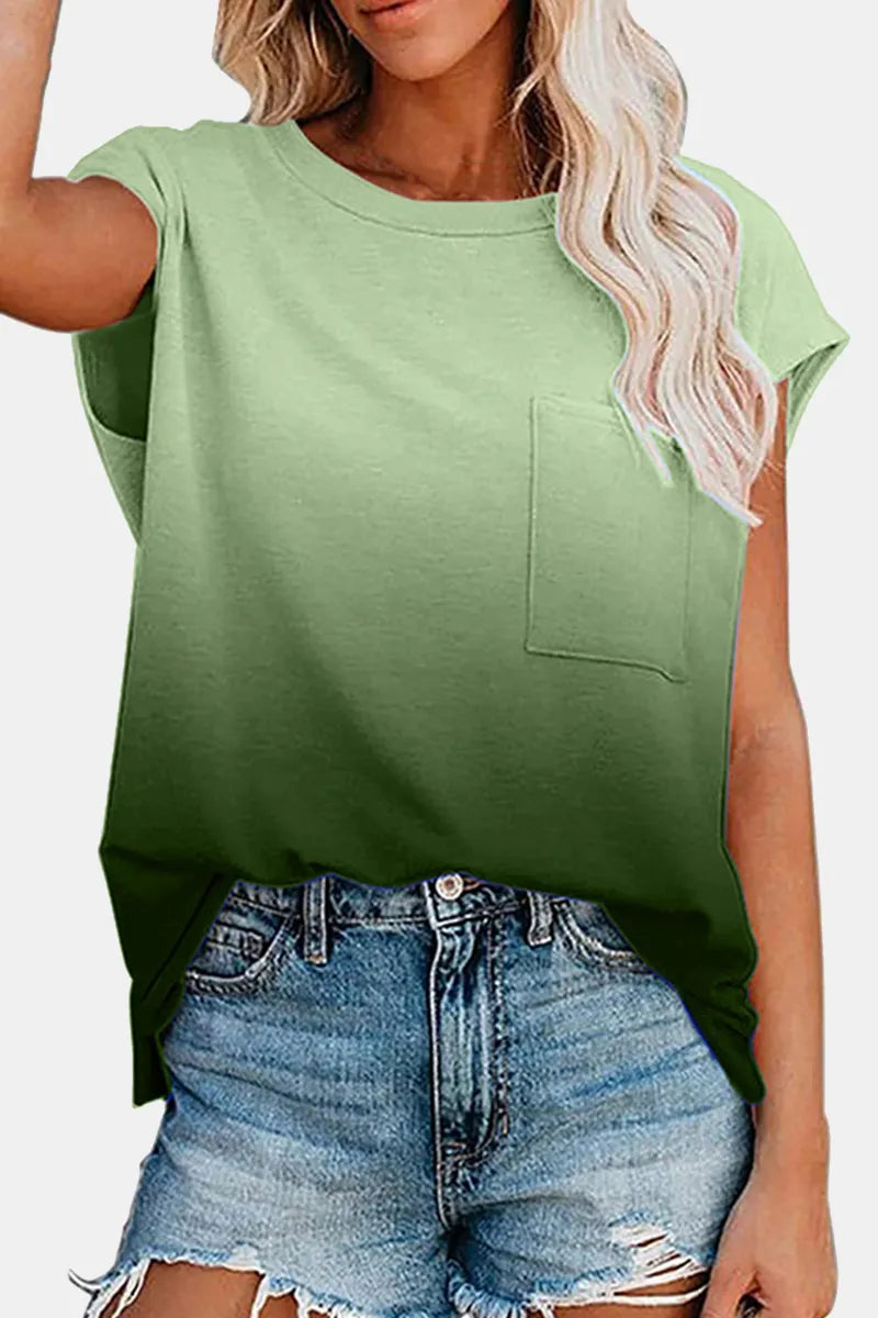 Street Gradual Change Pocket O Neck T-shirts(6 Colors)