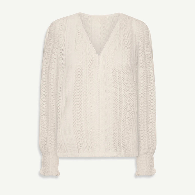 Women's Retro Lace Cotton And Linen Mid-length Sleeves V-neck Top elevenforest