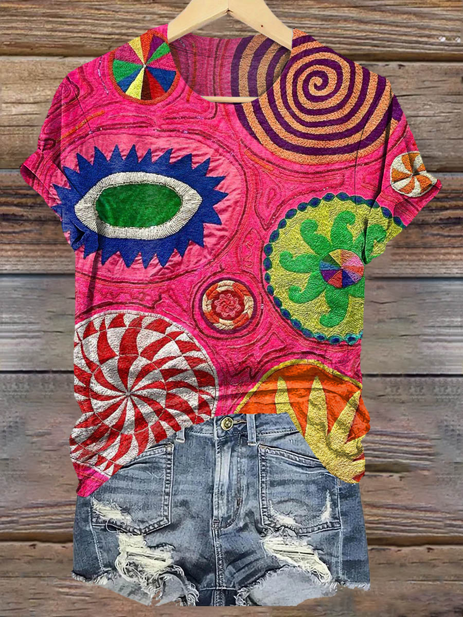 Vintage Art Print Casaul Short Sleeve T-shirt