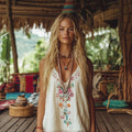 Vintage Floral Embroidery Art Women's Linen Tank Top elevenforest