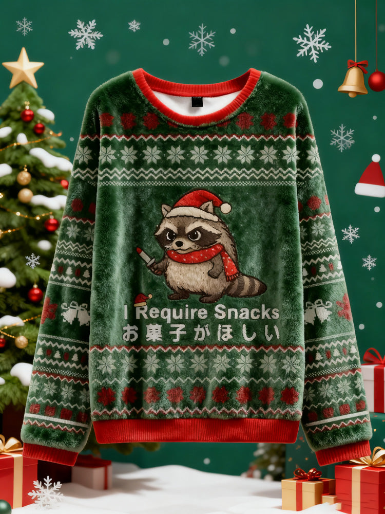 Comstylish Raccoons Need Snacks Funny Christmas Ugly Flannel Sweater