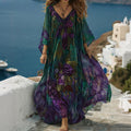 Women's Vintage Floral Lace Embroidery Art V-neck Kaftan elevenforest
