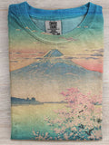 Comstylish Gradient Cherry Blossom Mount Fuji Landscape T Shirt
