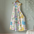 Vintage Cute Cat Floral Art Linen Tank Midi Dress elevenforest