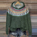 Retro Icelandic Pattern Contrast Print Hooded Sweater elevenforest