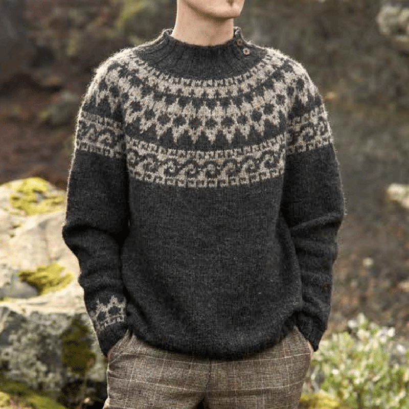 Men's Vintage Knitted Jacquard Crew Neck Sweater elevenforest