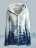 Comstylish Women's Winter Snow And Ice Forest Design Hooded Knitted Sweater Coat