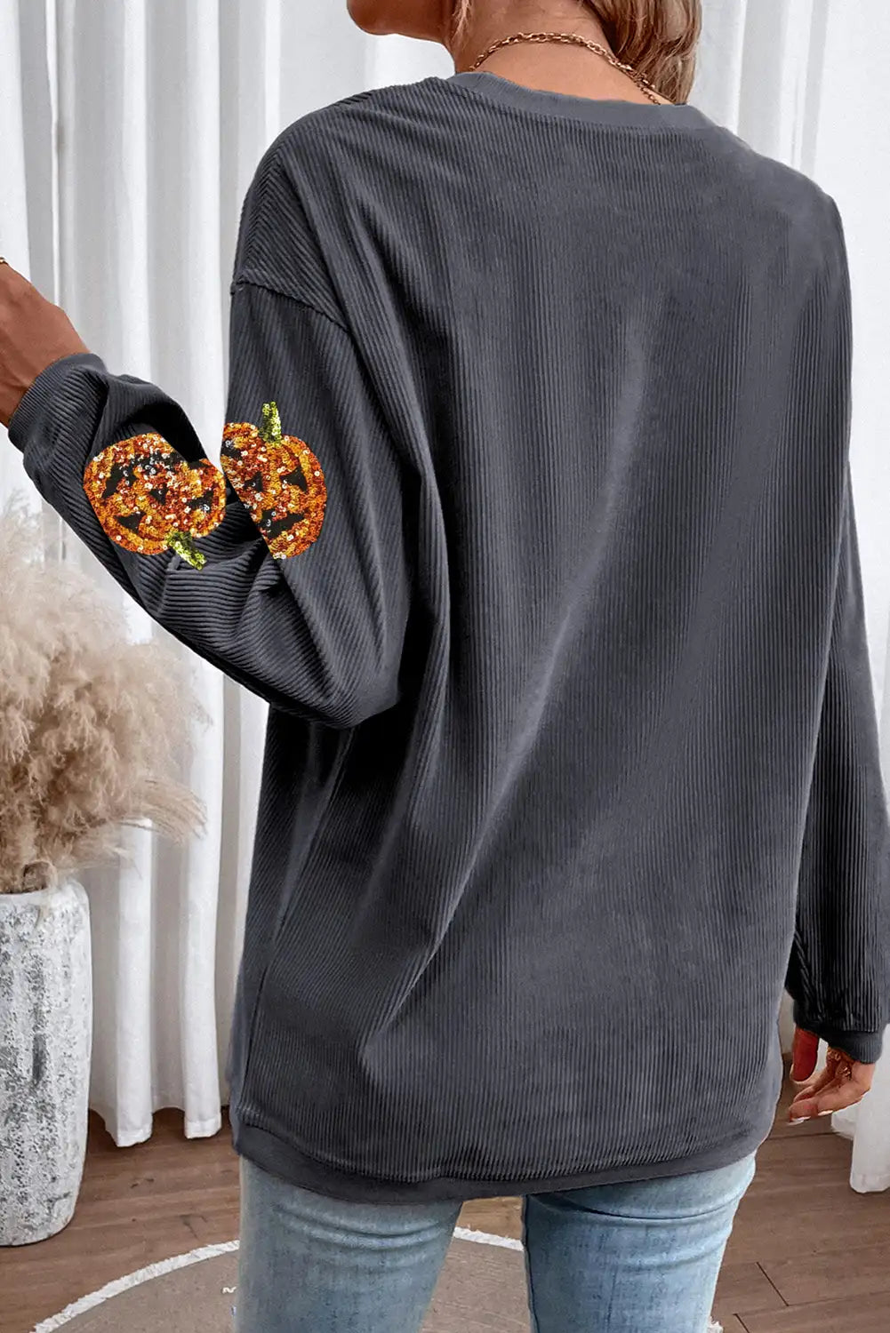 Glittering Dark Grey Pumpkin Corded Sweatshirt