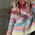 Pink Cancer Awareness Geometric Striped Icelandic Jacquard Turtle Neck Sweater elevenforest