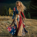 Women's Australian Flag Floral Patchwork Art Comfy Linen V-neck Dress elevenforest