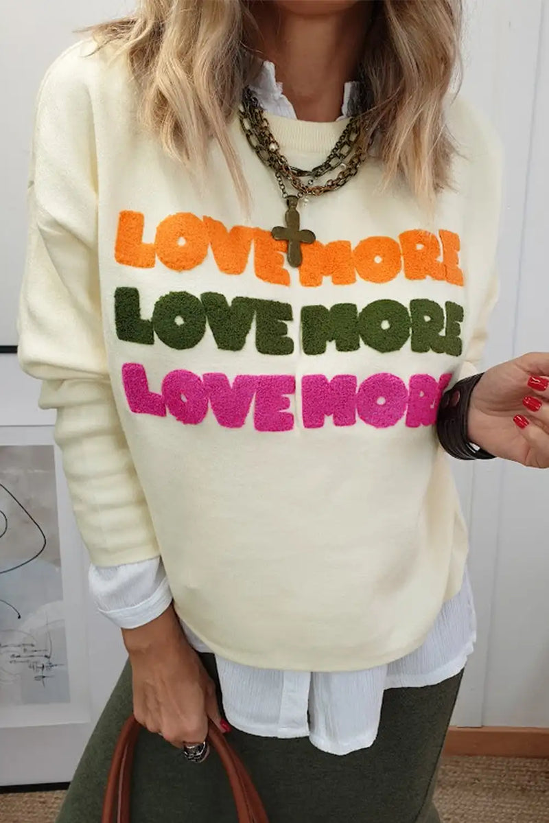 Chenille Graphic Sweatshirt White Love More