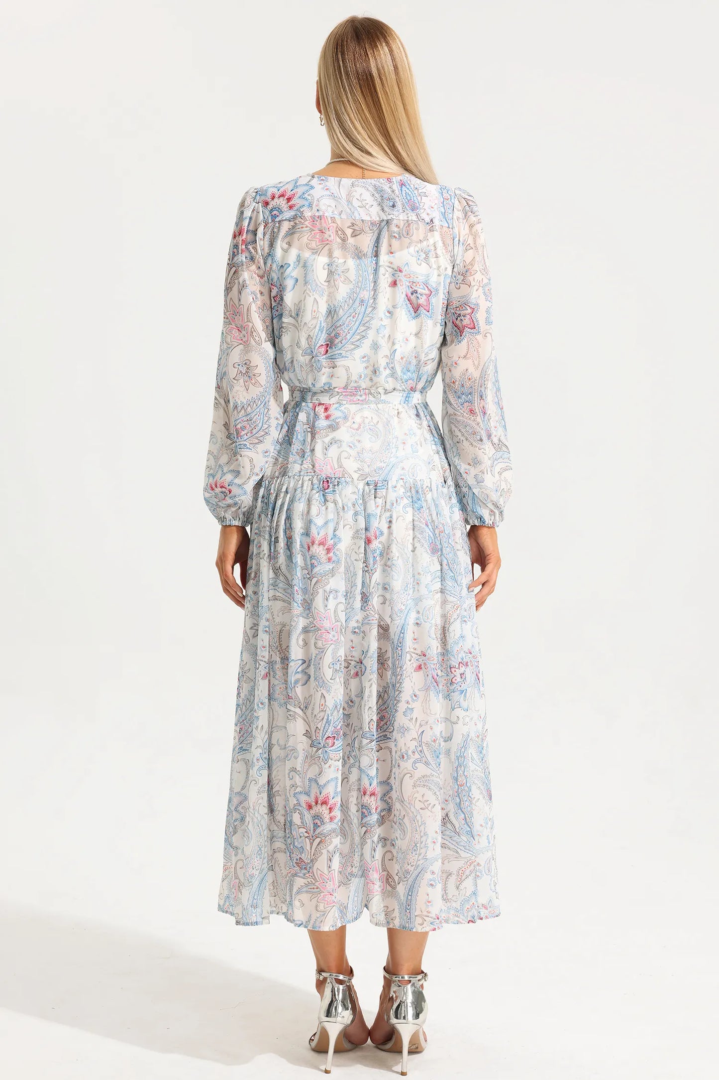 V-neck Shirt Sleeve Split Midi Dress