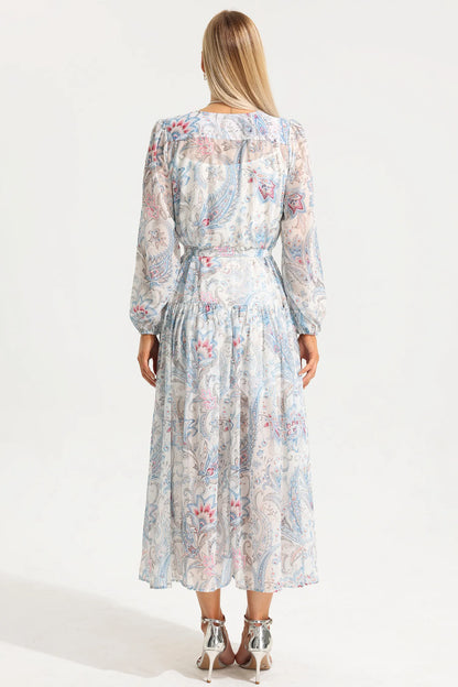 V-neck Shirt Sleeve Split Midi Dress