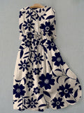 Women's Vintage Botanical Floral Design Print Lace-Up Dress