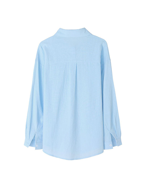 High-low Long Sleeves Split-joint Lapel Blouses