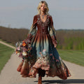 Retro Boho Linen Ethnic Art Loose Maxi Dress elevenforest