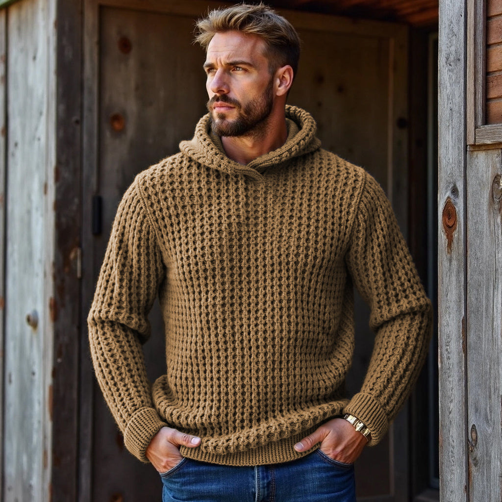 Men's Vintage Plaid Woven Solid Color Hooded Sweater elevenforest