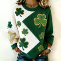 Comstylish Women's St. Patrick's Day Shamrock Color Block Print Sweatshirt