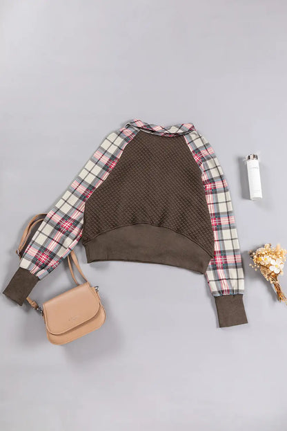 Khaki Plaid Patchwork Sweatshirt