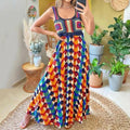 Bohemian Vacation Style Crochet Spliced ​​geometric Printed Maxi Dress elevenforest