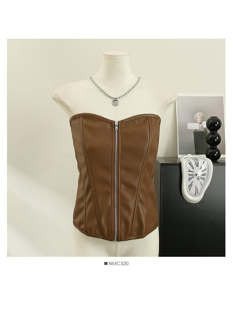 Zipper Strapless Tank Corset Top