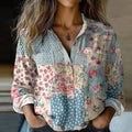 Bohemian Style Floral Patchwork Linen Print  Long Sleeve Shirt elevenforest
