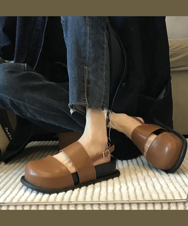 Beige Comfortable Splicing Platform Sandals Hollow Out Oi044