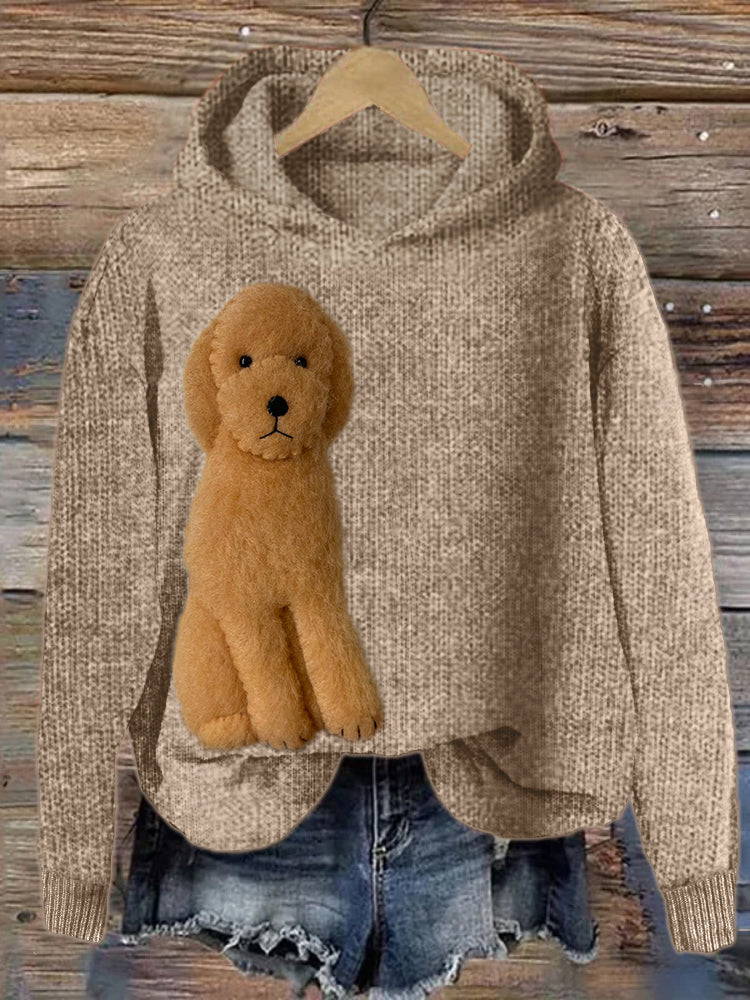 Comstylish Fuzzy Golden Doodle Dog Felt Cozy Knit Hooded Sweater