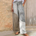Comstylish Women's Vintage Geometric Print Linen Wide Leg Pants