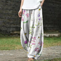 Bee & Floral Print Women's Loose Linen Pants elevenforest