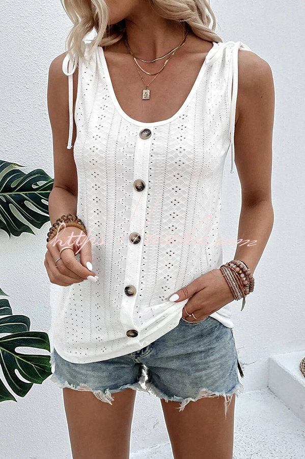 All About Spring Button Up Hollow Out Tank Top