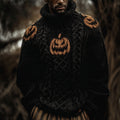Men's Halloween Pumpkin Inspired Cozy Chunky Turtleneck Sweater elevenforest