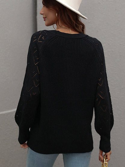 Long Sleeves Loose Color V-neck Cardigan Tops