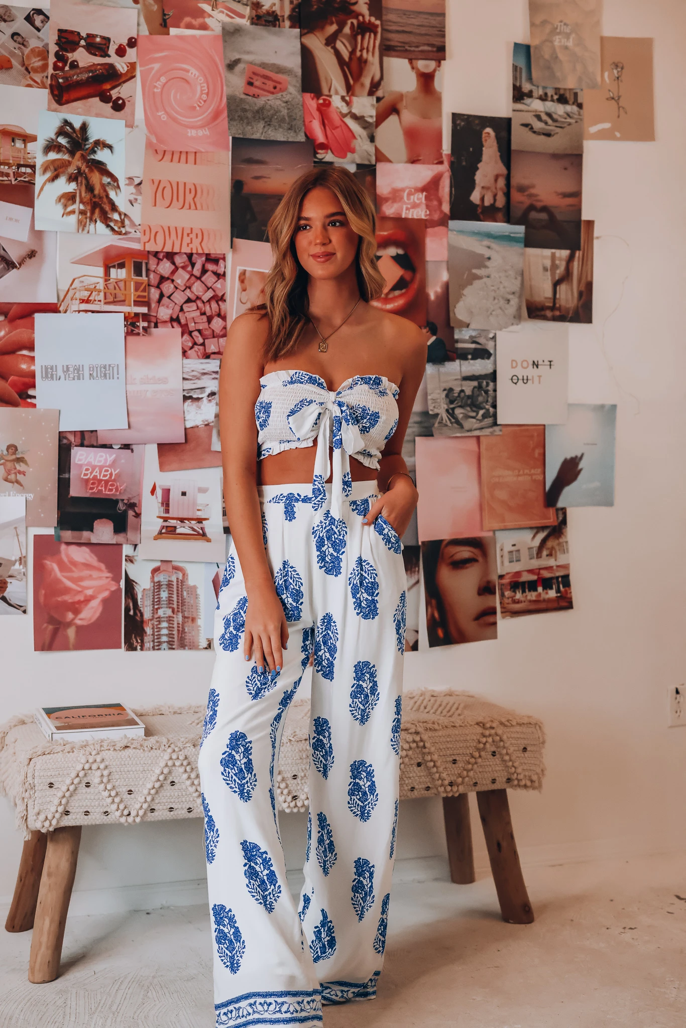 Clothing Two Piece Bow Tank Top Printed Wide Leg Pants Thin Pants