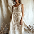 Vintage Floral Embroidery Art Linen Tank Dress elevenforest