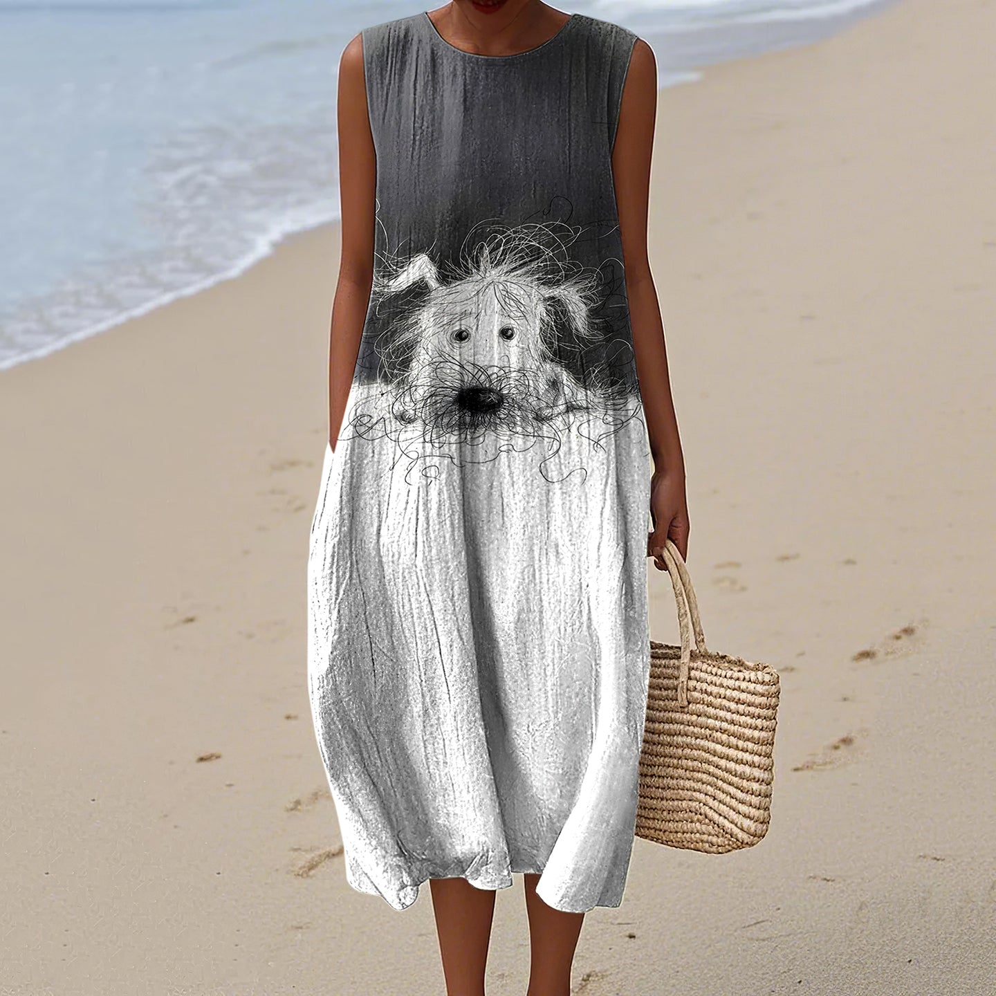 Women's Vintage Messy Puppy Art Dress elevenforest