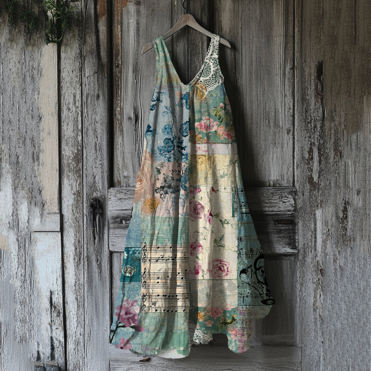 Vintage Floral Patchwork Linen Blend Tank Dress elevenforest