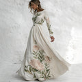 Women's Floral Printed Art Long Sleeve Maxi Dress elevenforest