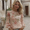 Women's Floral Embroidered Round Neck Comfortable Top elevenforest