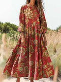 Women's Floral Art Print Cotton Crew Neck Dress