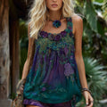 Women's Vintage Purple Floral Gradient Crew Neck Top elevenforest